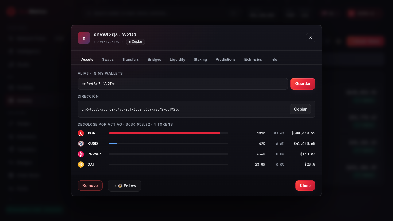 SoraMetrics wallet details view