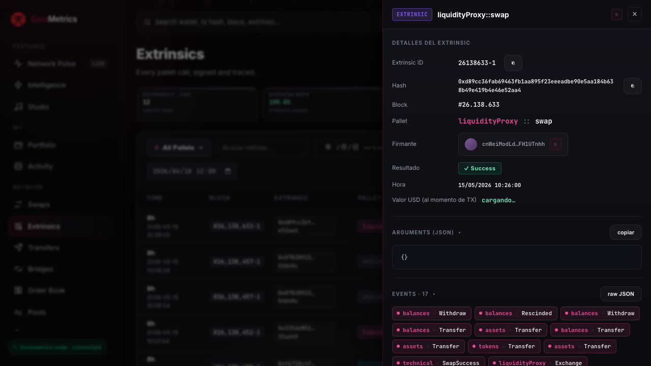 SoraMetrics extrinsic details panel