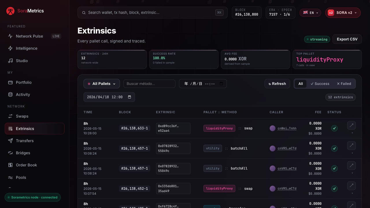SoraMetrics SORA v2 extrinsics view